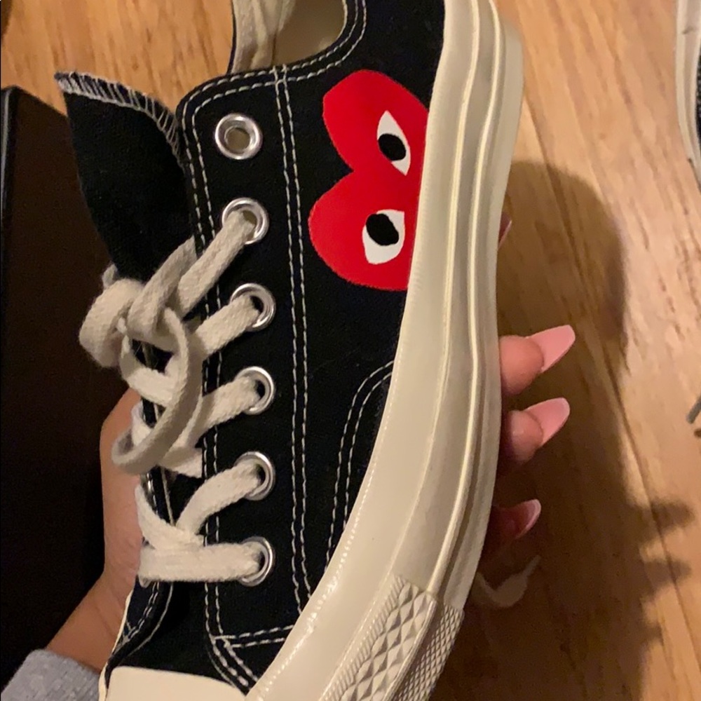 Black Canvas Sneaker with Red Heart Detail - Women's Shoes - Picture 7 of 11